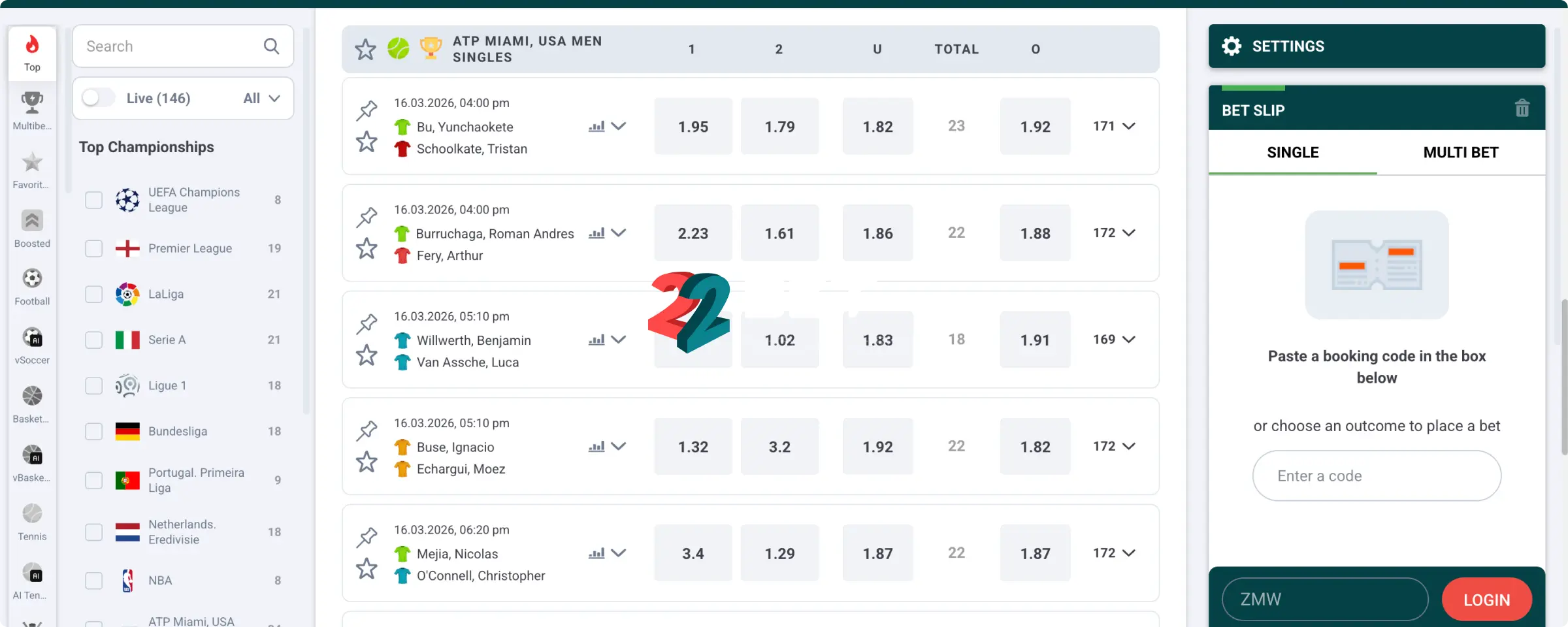 22Bet Live Betting and Casino